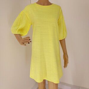 LOFT NEON YELLOW TWISTED SLEEVES CASUAL DRESS SIZE: M NWT 100% COTTON